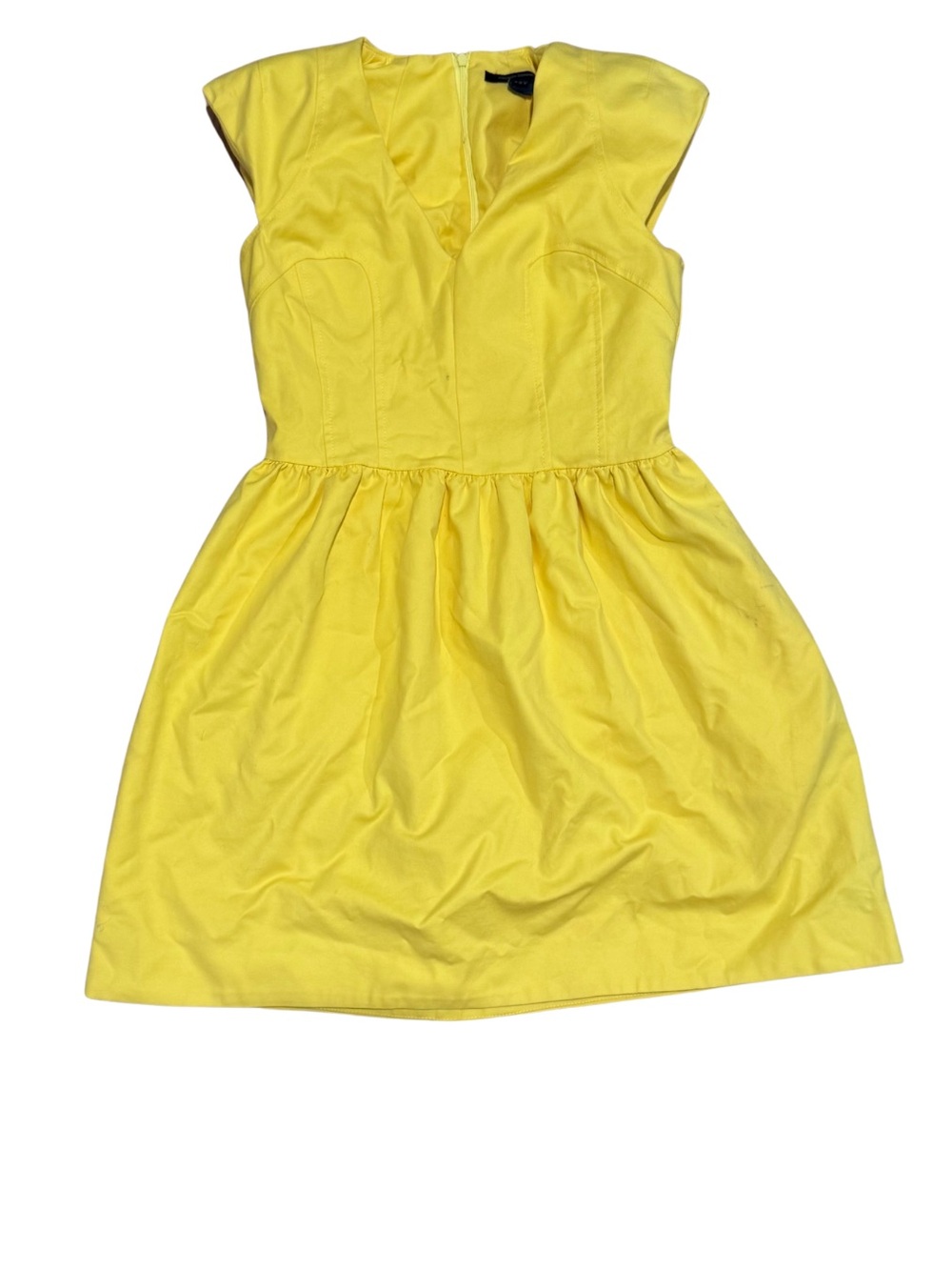 French Connection Yellow Fit & Flare Dress Size 8 V-Neck Cap Sleeve - Picture 2 of 11